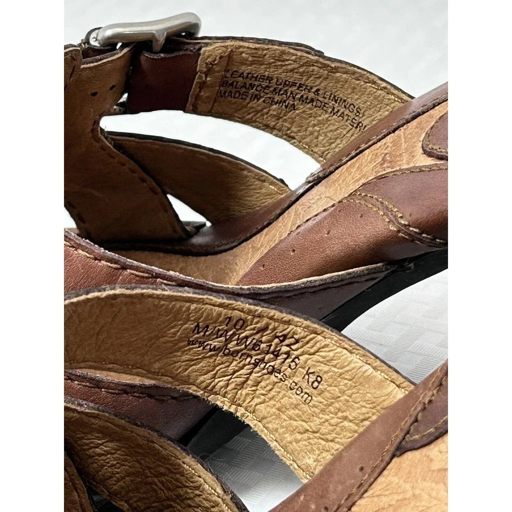 Born Lucia Dark Brown Leather Summer Slide Heel Size 10 M/W‎ Sandals